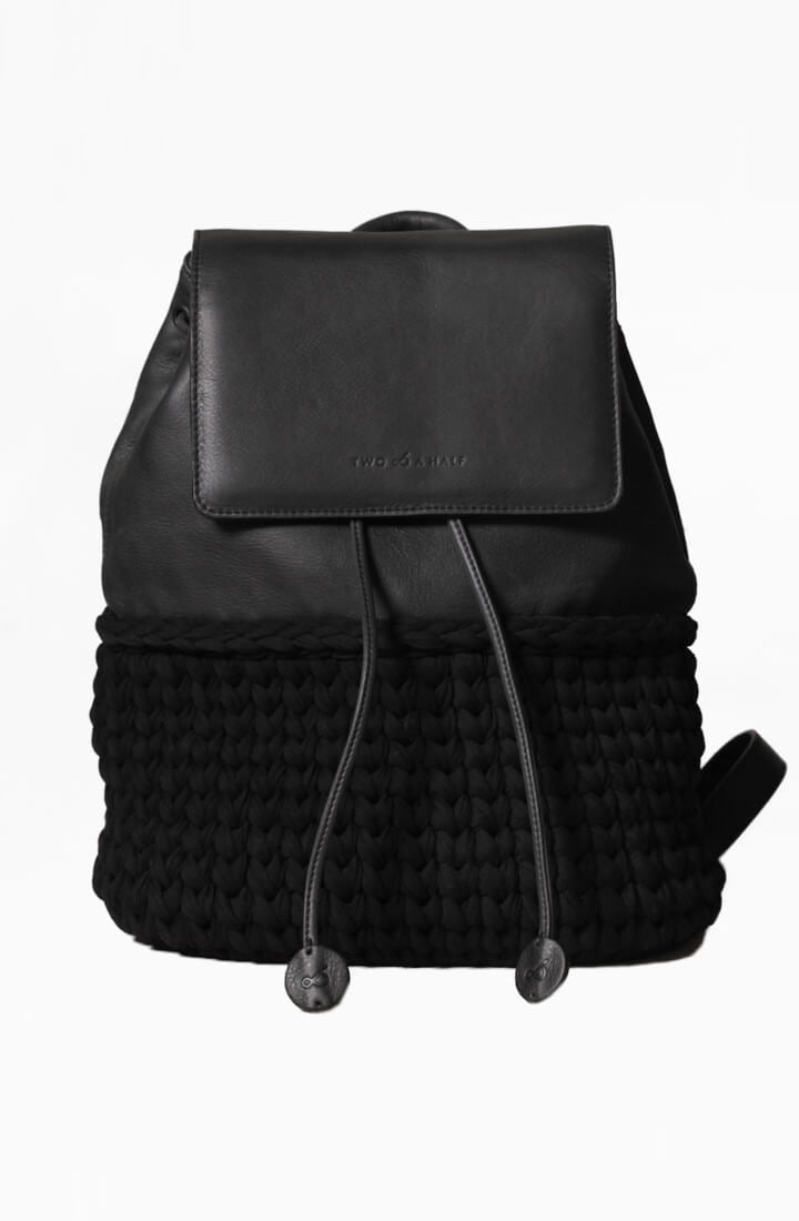 Backpack μαύρη δερμάτινη / πλεκτή τσάντα ||Γυναικείες Τσάντες
